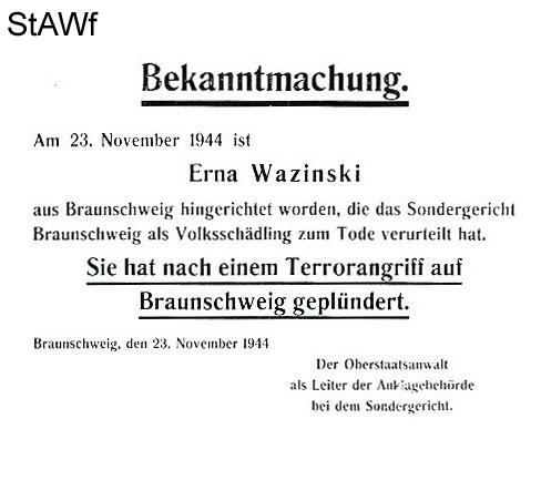 Q: Niedersächsisches Staatsarchiv Wolfenbüttel, 42 B Neu Fb.7, Nr.1599, Bd. 1. Aus: Knauer, Nationalsozialistische Justiz und Todesstrafe, S.95